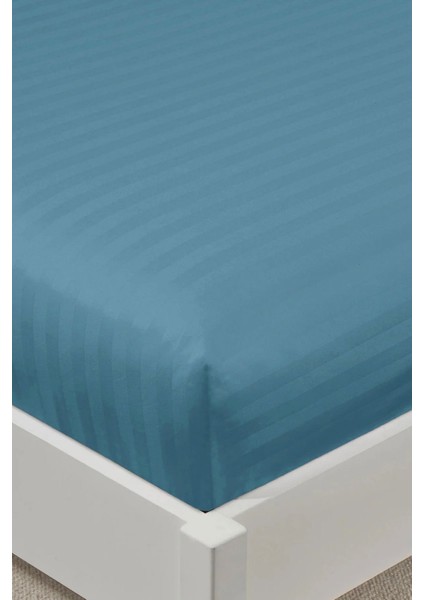 %100 Pamuk Saten Stripe Çift Kişilik Lastikli Çarşaf Takımı – 30 cm – 2 Yastık Kılıfı