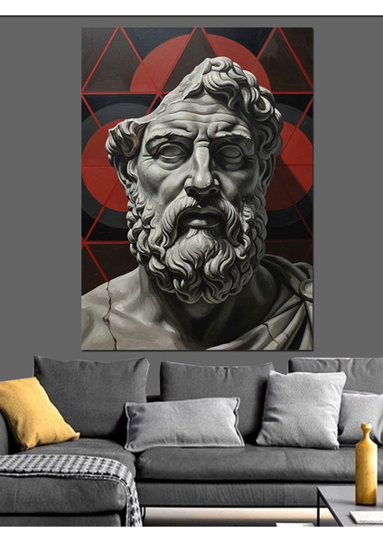 Zeus Heykel Büstü Antik Dekoratif Kanvas - Mdf Ahşap Tablo