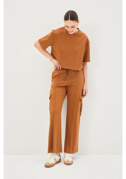 Gold Düğmeli Yan Cep Detaylı Regular Örme Kargo Pantolon modelleri