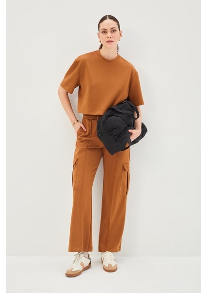 Gold Düğmeli Yan Cep Detaylı Regular Örme Kargo Pantolon