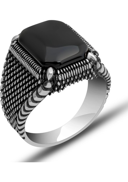 Gümüş Oniks Taşlı Erkek Yüzük