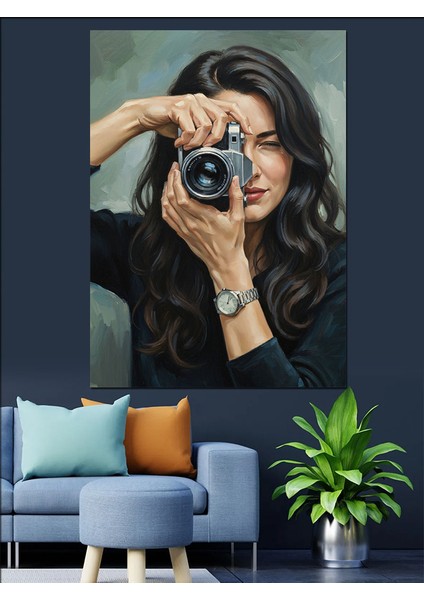 Fotoğraf Çeken Kadın Dekoratif Kanvas - Mdf Ahşap Tablo