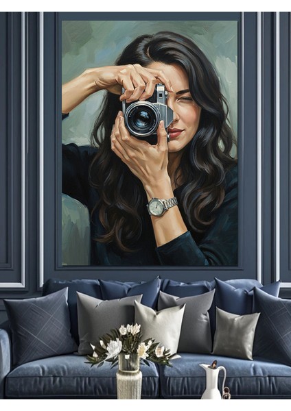 Fotoğraf Çeken Kadın Dekoratif Kanvas - Mdf Ahşap Tablo modelleri