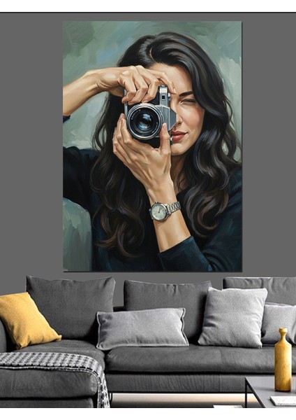 Fotoğraf Çeken Kadın Dekoratif Kanvas - Mdf Ahşap Tablo fırsatları