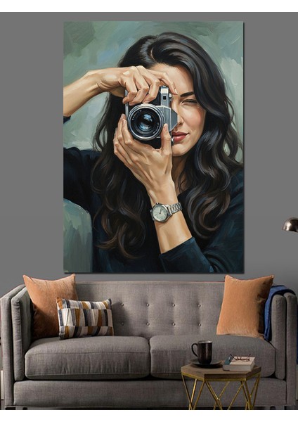 Fotoğraf Çeken Kadın Dekoratif Kanvas - Mdf Ahşap Tablo indirimleri