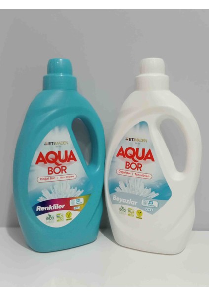 Aquabor Doğal Mineralli Sıvı Çamaşır Deterjanı Renkliler Için 33 Yıkama ve Beyazlar Için 33 Yıkama