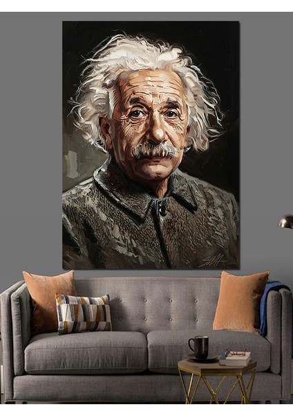 Einstein Ünlü Bilim Adamı Dekoratif Kanvas - Mdf Ahşap Tablo