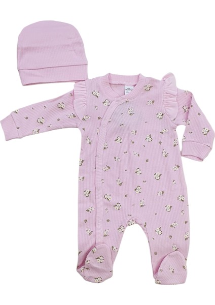 Çiçek Baskılı Şapkalı Kız Bebek Tulum