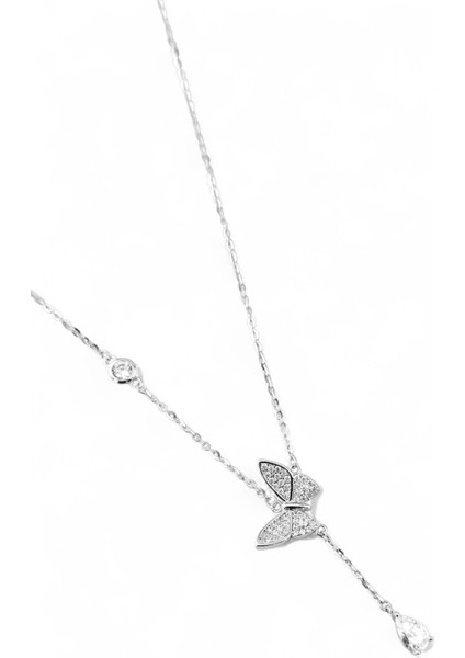 925 Ayar Gümüş Mozanit Taşlı Y Model Kelebek Kadın Gümüş Kolye fiyatları