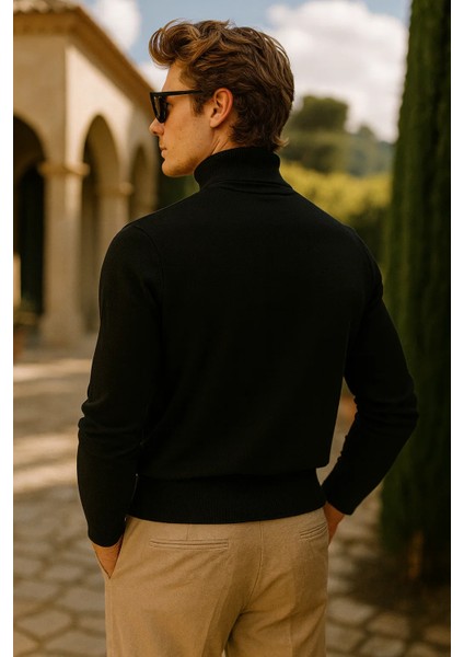 Erkek Kışlık Slim Fit Siyah Kazak