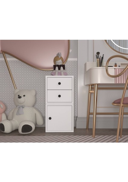 Modüler Çekmeceli Keson 2 Çekmece Kapaklı Dolap Antre Dolabı – Beyaz -NRG-KSN-1001