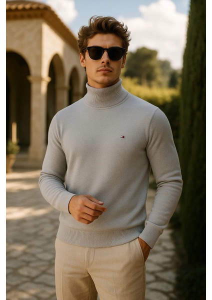 Erkek Kışlık Slim Fit Gri Kazak