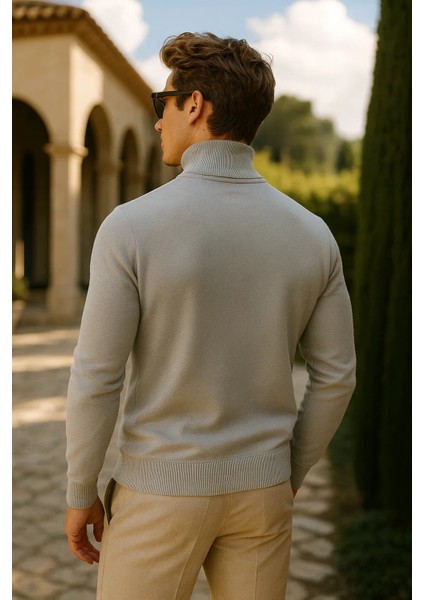 Erkek Kışlık Slim Fit Gri Kazak