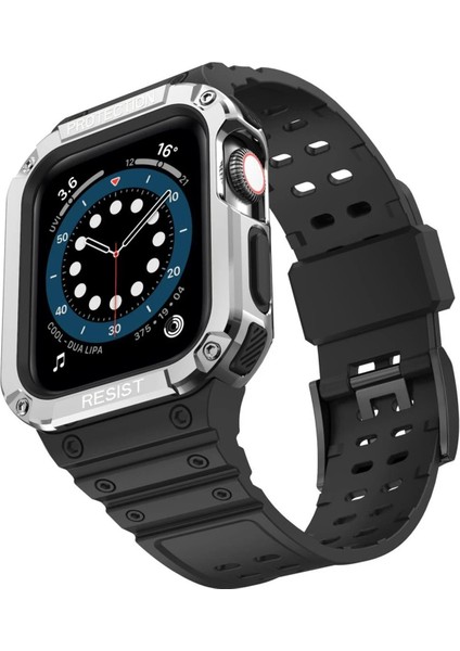 Apple Watch 42MM KR401 Silikon Kordon - SIYAH-GÜMÜŞ-(5796) - ER001Y-549SQ8