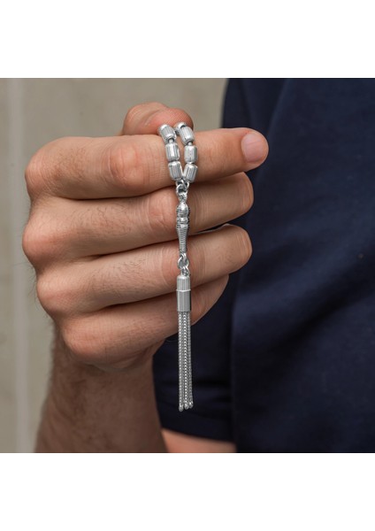 Gümüş Kapsül Kesim Çizgili Erkek Tesbih modelleri