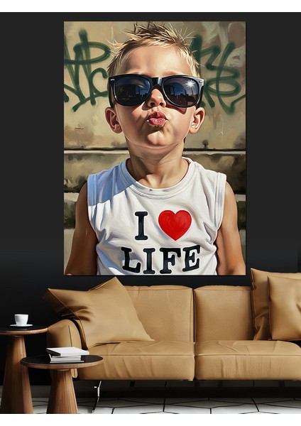 Güneş Gözlüklü Çocuk Mutlu Dekoratif Kanvas - Mdf Ahşap Tablo