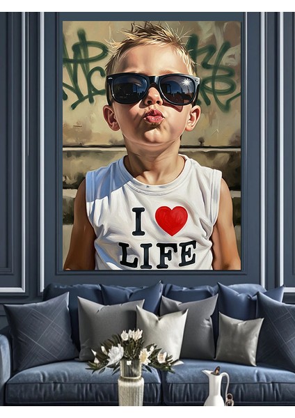 Güneş Gözlüklü Çocuk Mutlu Dekoratif Kanvas - Mdf Ahşap Tablo fiyatları