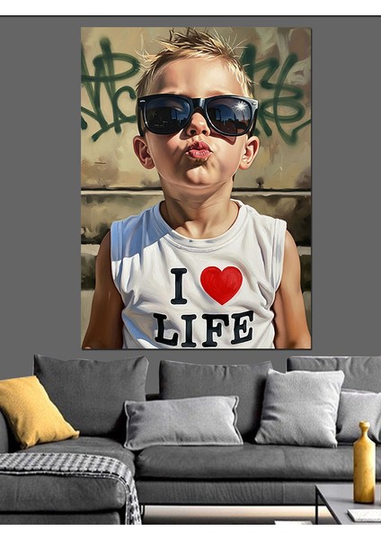 Güneş Gözlüklü Çocuk Mutlu Dekoratif Kanvas - Mdf Ahşap Tablo modelleri
