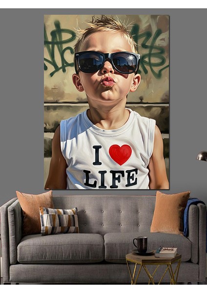 Güneş Gözlüklü Çocuk Mutlu Dekoratif Kanvas - Mdf Ahşap Tablo fırsatları