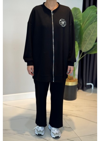 Fitilli Taş Detaylı Fermuarlı Takım 120299 Siyah