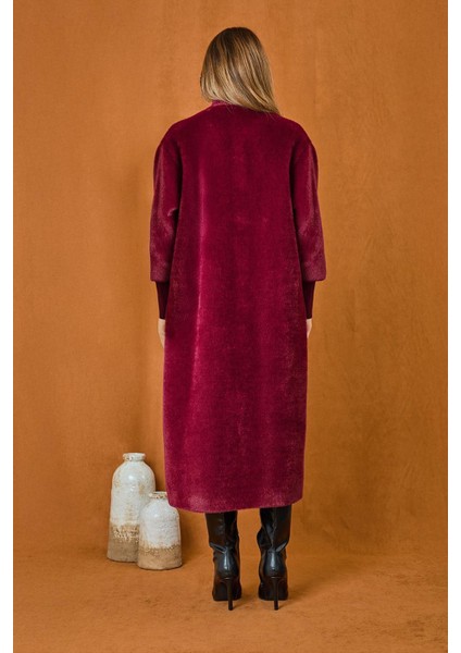 Broş Detaylı Angora Kaban Mont 15231 Bordo fırsatları
