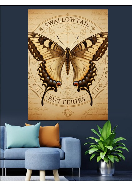 Kahverengi Kelebek Soyut Çizim Dekoratif Kanvas - Mdf Ahşap Tablo fiyatları