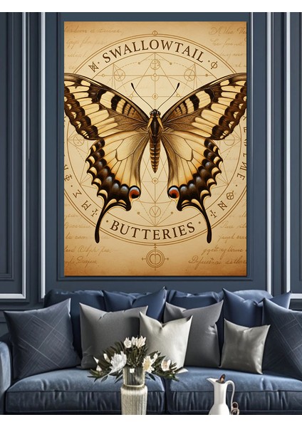 Kahverengi Kelebek Soyut Çizim Dekoratif Kanvas - Mdf Ahşap Tablo fırsatları