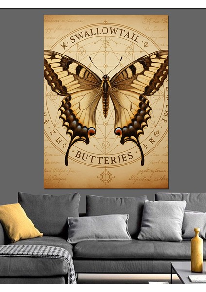 Kahverengi Kelebek Soyut Çizim Dekoratif Kanvas - Mdf Ahşap Tablo indirimleri