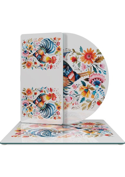 Cam Sunum Servis Tabağı 3'lü Karma Set Balkan Horoz Desenli fiyatları