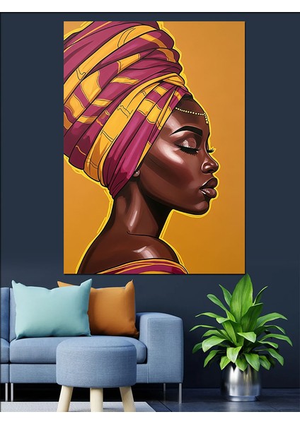 Başlıklı Afrikalı Kadın Portresi Dekoratif Kanvas - Mdf Ahşap Tablo