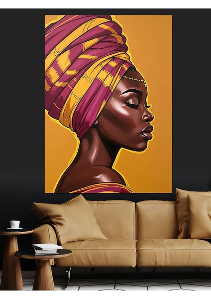 Başlıklı Afrikalı Kadın Portresi Dekoratif Kanvas - Mdf Ahşap Tablo fiyatları