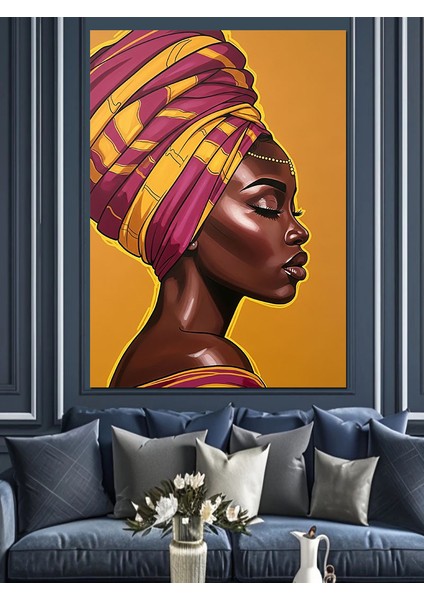 Başlıklı Afrikalı Kadın Portresi Dekoratif Kanvas - Mdf Ahşap Tablo modelleri