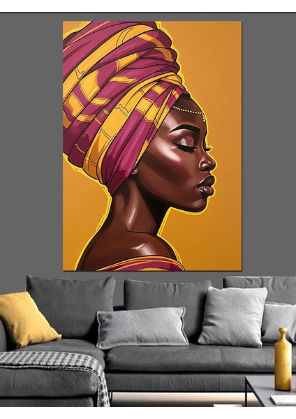 Başlıklı Afrikalı Kadın Portresi Dekoratif Kanvas - Mdf Ahşap Tablo fırsatları