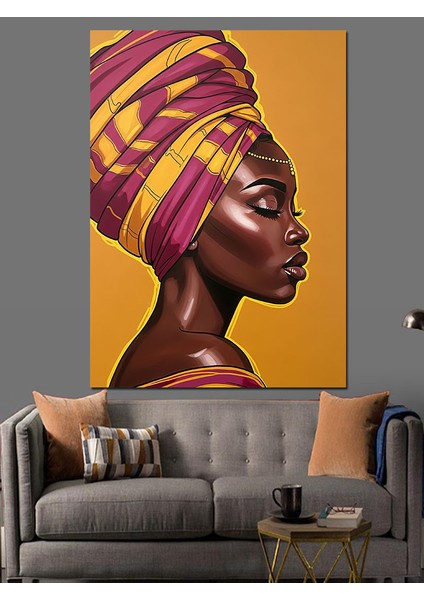 Başlıklı Afrikalı Kadın Portresi Dekoratif Kanvas - Mdf Ahşap Tablo indirimleri