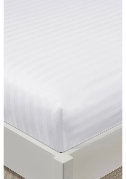 %100 Pamuk Saten Stripe Çift Kişilik Lastikli Çarşaf Takımı – 30 cm – 2 Yastık Kılıfı