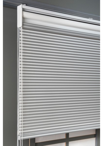 Çift Mekanizmalı Gri Jaluzi Görünümlü Tül ve Stor Güneşlik Perdeler fiyatları