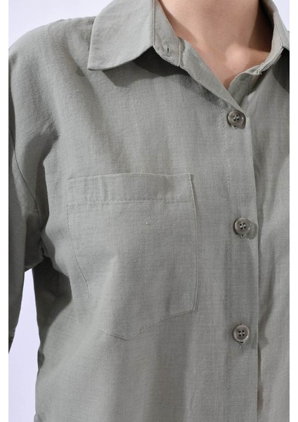 Haki Yan Detaylı Gömlek