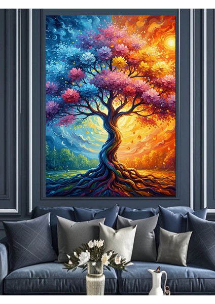 Renkli Hayat Ağacı Dalları Dekoratif Kanvas - Mdf Ahşap Tablo fiyatları