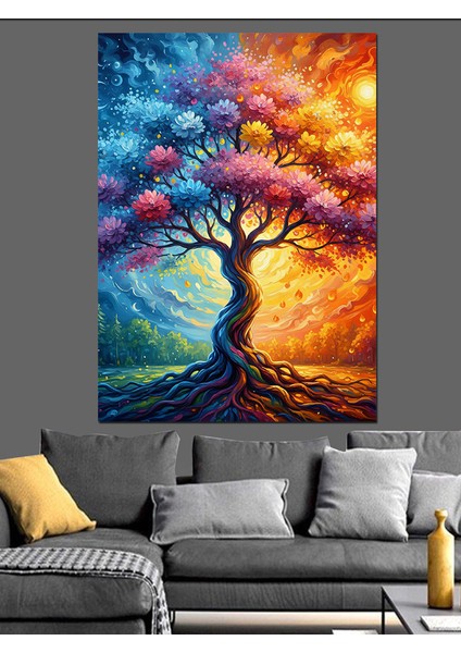 Renkli Hayat Ağacı Dalları Dekoratif Kanvas - Mdf Ahşap Tablo modelleri