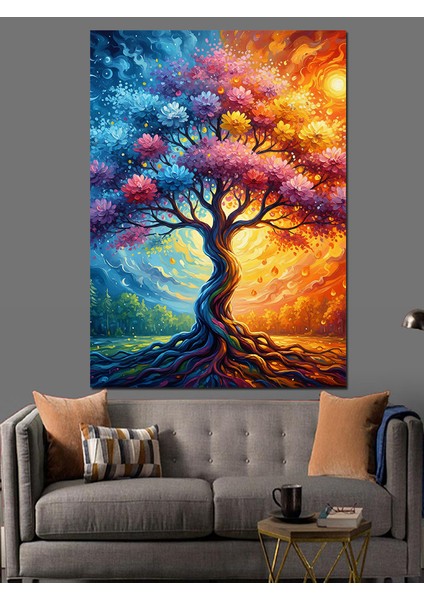 Renkli Hayat Ağacı Dalları Dekoratif Kanvas - Mdf Ahşap Tablo fırsatları