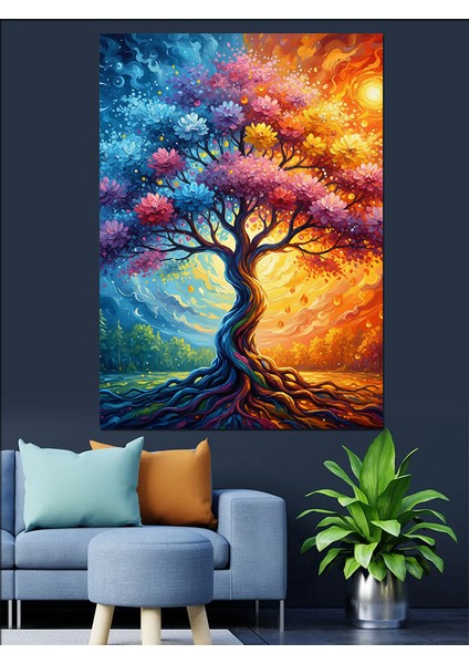 Renkli Hayat Ağacı Dalları Dekoratif Kanvas - Mdf Ahşap Tablo indirimleri