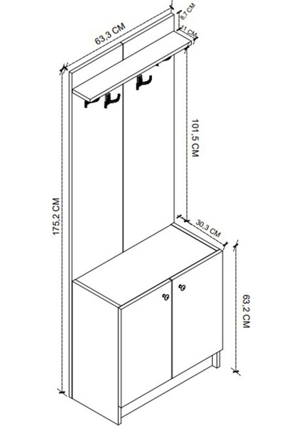 2 Kapaklı Portmanto Elbise Askılığı Vestiyer Ayakkabılık Askılık Güneş Safir Meşe