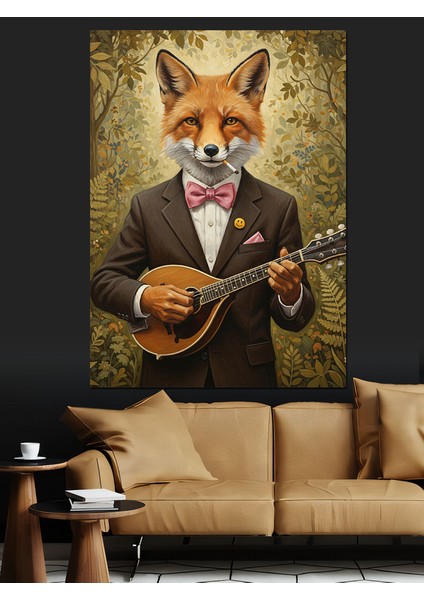 Tilki Ukulele Çalıyor Komik Dekoratif Kanvas - Mdf Ahşap Tablo modelleri