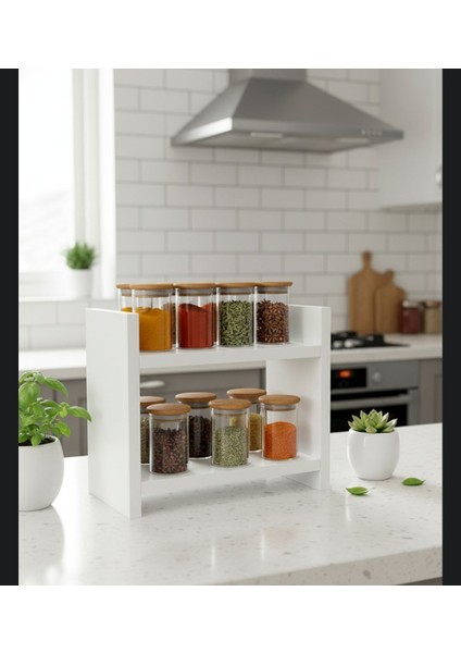 Çok Amaçlı Tezgah Üstü Düzenleyici Organizer Mutfak Rafı Baharatlık 2 Katlı