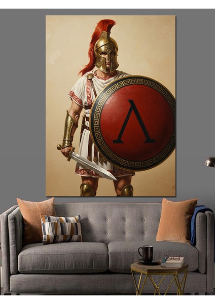 Spartalı Savaşçı Kalkan Figür Dekoratif Kanvas - Mdf Ahşap Tablo