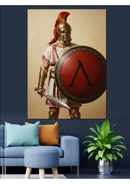 Spartalı Savaşçı Kalkan Figür Dekoratif Kanvas - Mdf Ahşap Tablo fiyatları