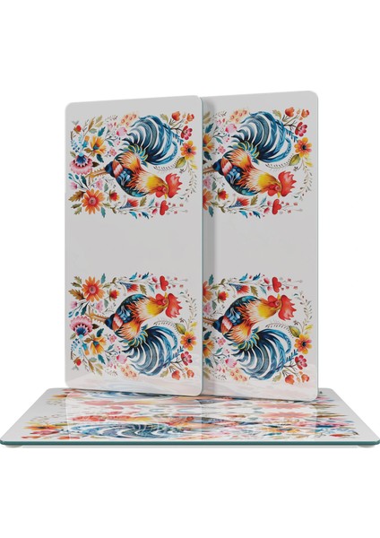 Cam Sunum Servis Tabağı 3'lü Dikdörtgen Set Balkan Horoz Desenli fiyatları