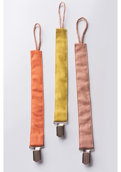 Tarçın Hardal Vizon Emzik Askısı Seti - 3'lü Emzik Zinciri Seti - %100 Pamuk Kumaş