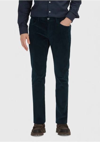Petrol Düz Dokuma Slim Fit Kadife Casual Pamuk Karışımlı Pantolon fiyatları