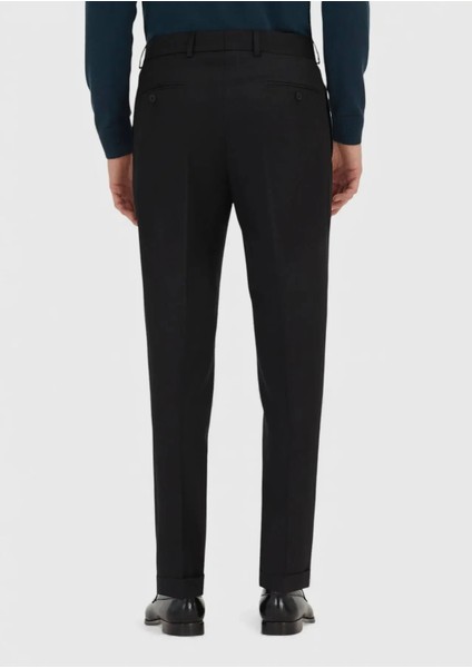 Siyah Dokuma Regular Fit Casual %100 Yün Pantolon fırsatları